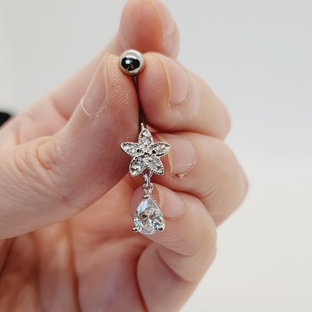 New Sterling Silver CZ Belly Button Navel Ring